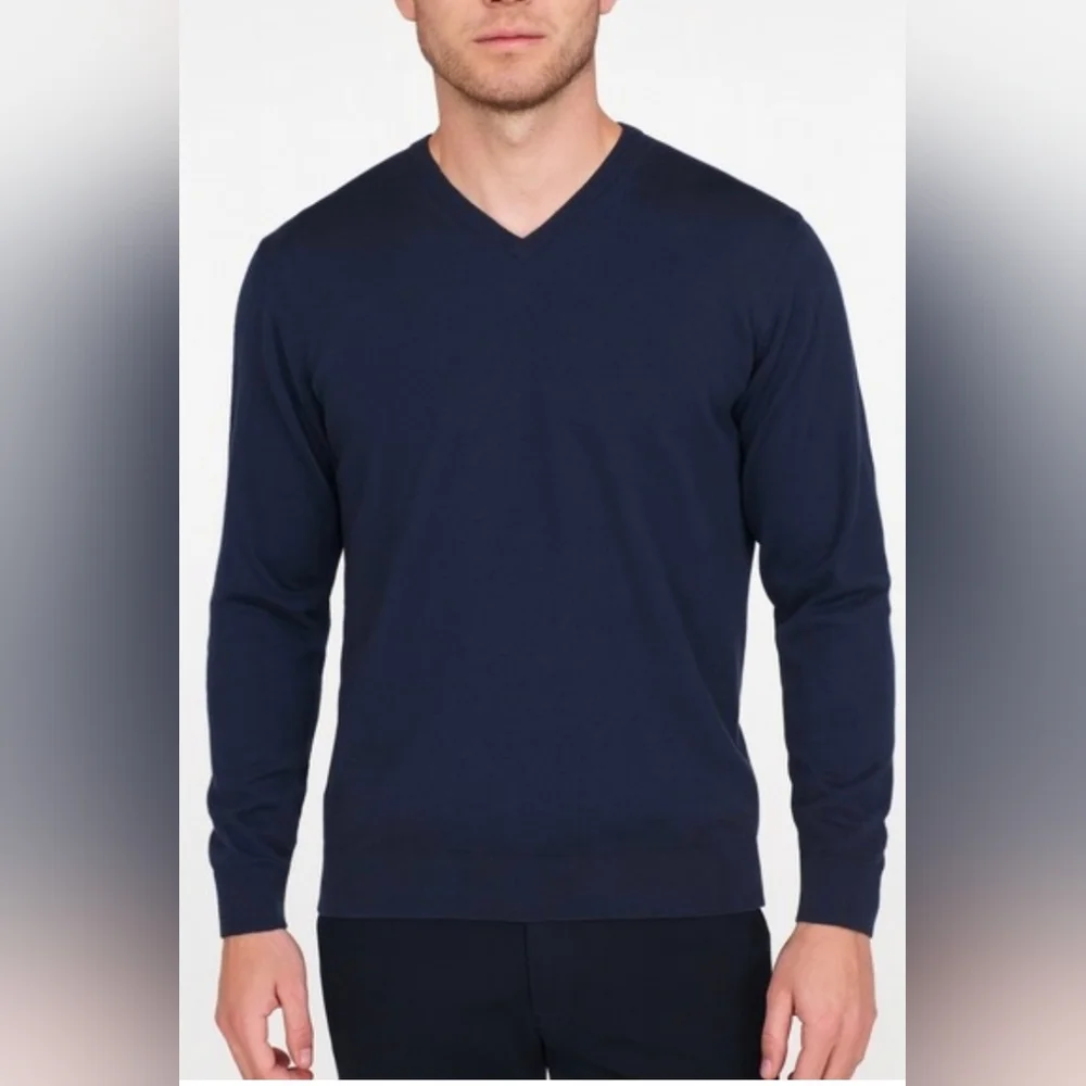 Peter Millar Navy Blue Cashmere Cotton Blend V-Neck Lightweight Sweater XXL